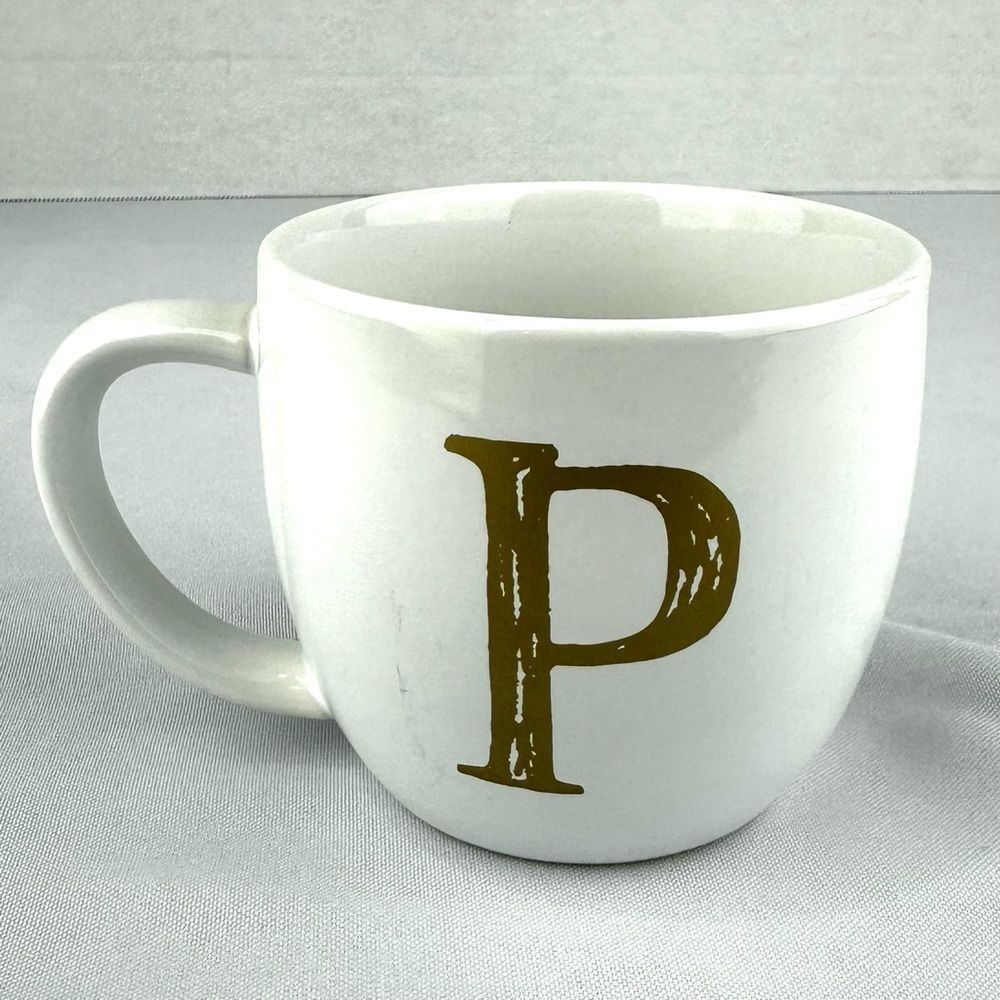 Threshold White and Gold “P” Coffee Mug / Cup Stoneware Target Brand